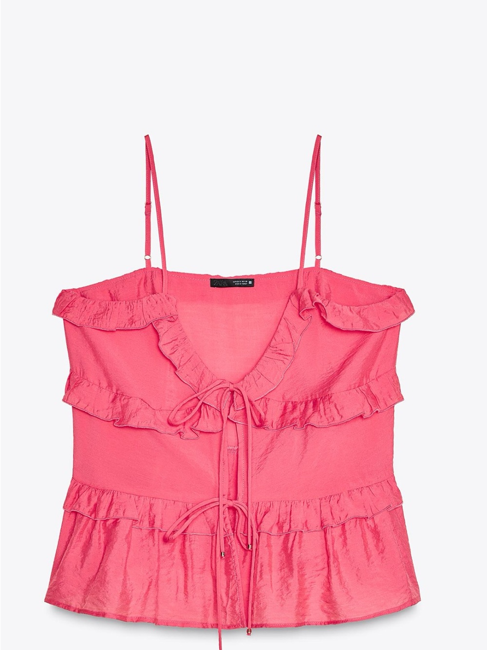 Zara Coral Red Ruffle Tie-Front Cami